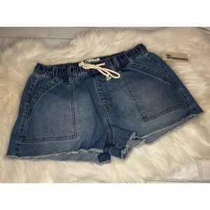 *NEW* Womens Medium 8-10 Utility Denim Shorts Light Wash Frayed Hem